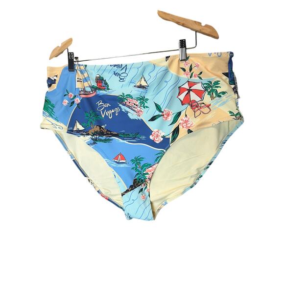 Old Navy Other - Old Navy Bon Voyage Tropical Postcard High Waisted Bikini Bottoms Blue Yellow 3X